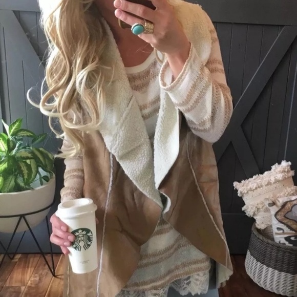 SOLD OUT!  Sherpa Vegan Suede Vest Coat - Picture 2 of 6